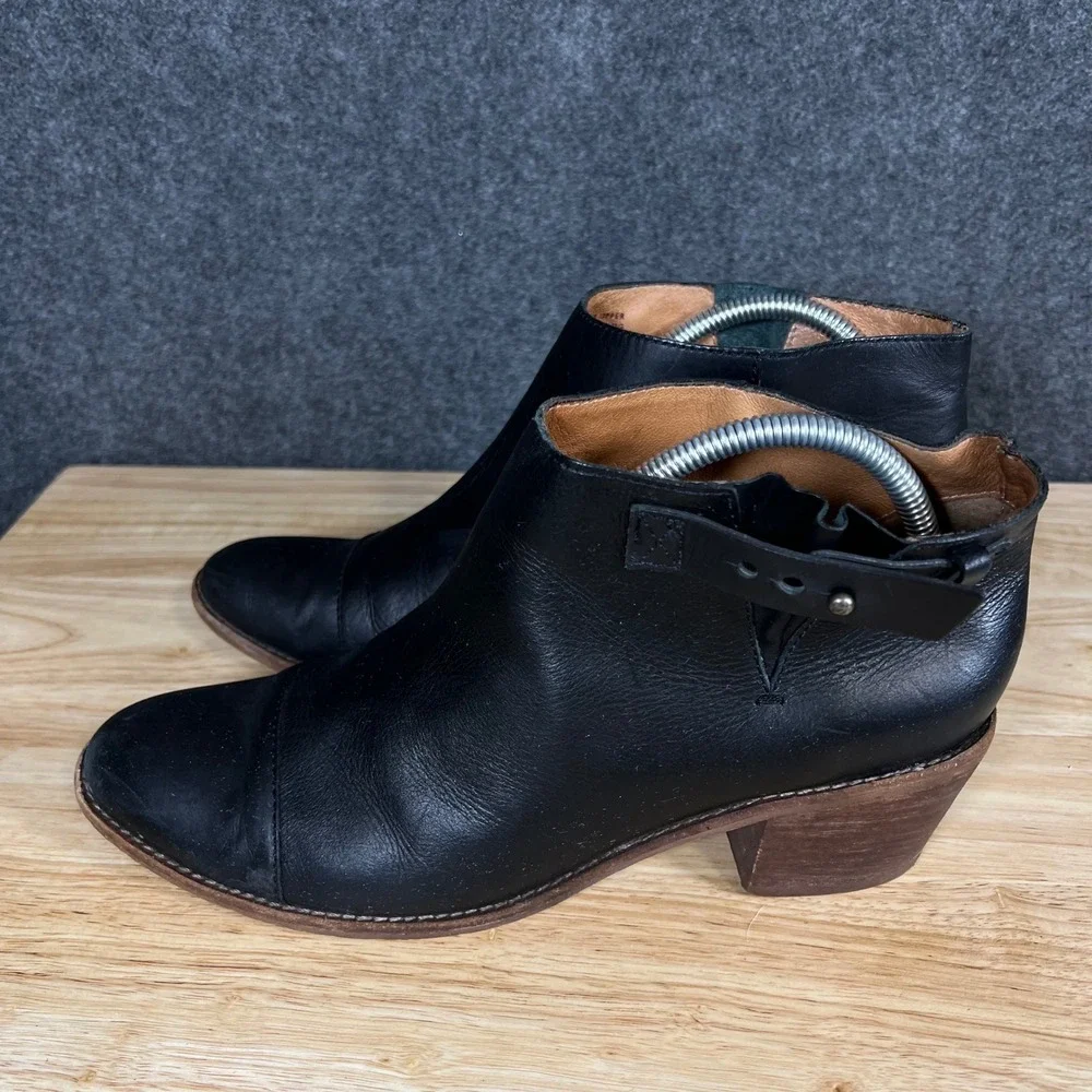 Madewell Black Leather Cap Toe Ankle Boots Side Buckle B8034 Size 11